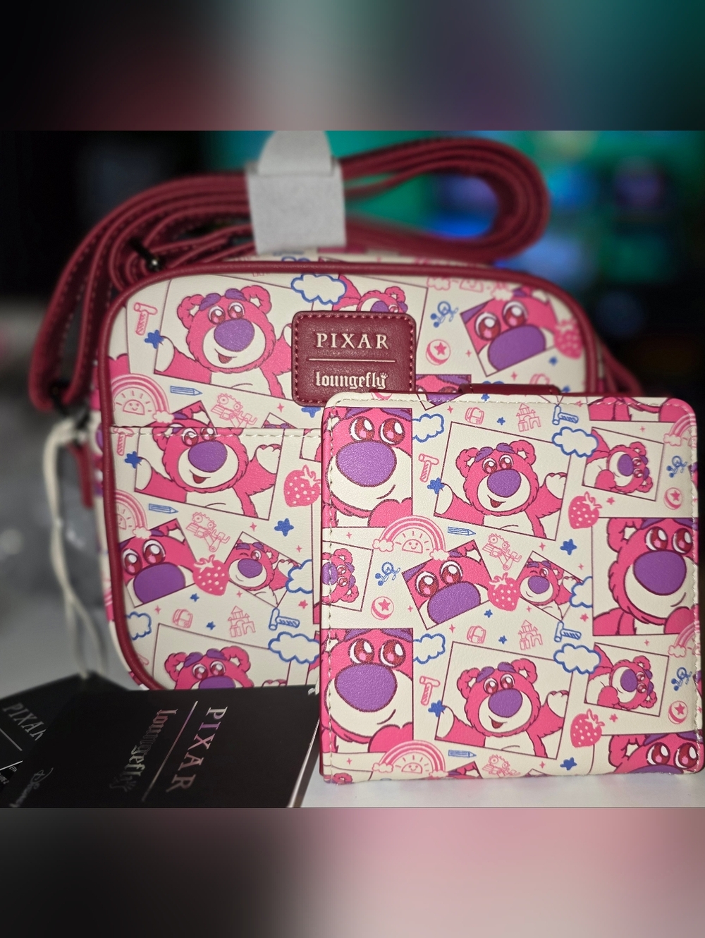 Brand New! Loungefly Disney Pixar Toy Story Lotso Crossbody Bag + WALLET